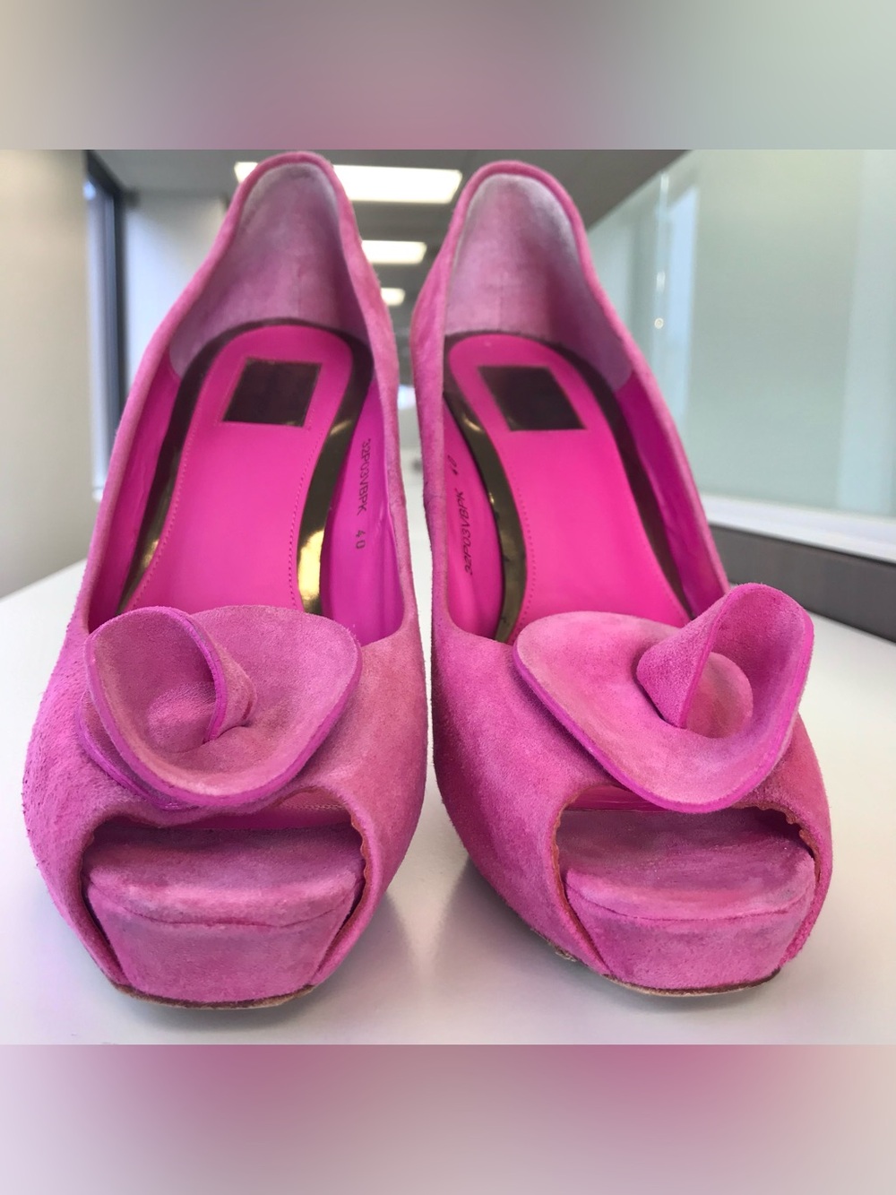TOPSHOP Pink Rosette open toe Suede BarbieCore stiletto heel Size 9.5 EU Size 40 - Picture 6 of 16